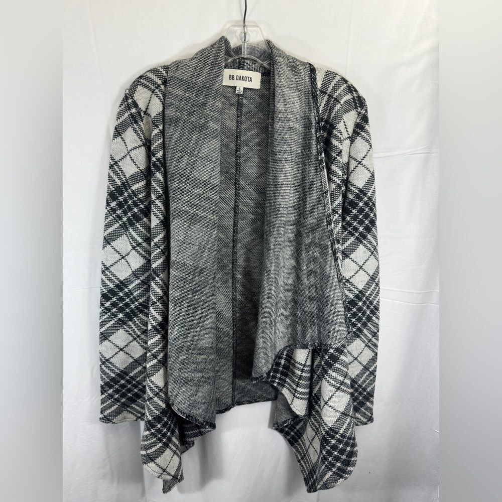 BB Dakota Cardigan Revolve Sonata Jacket Plaid Black White open front draped S - Picture 1 of 7